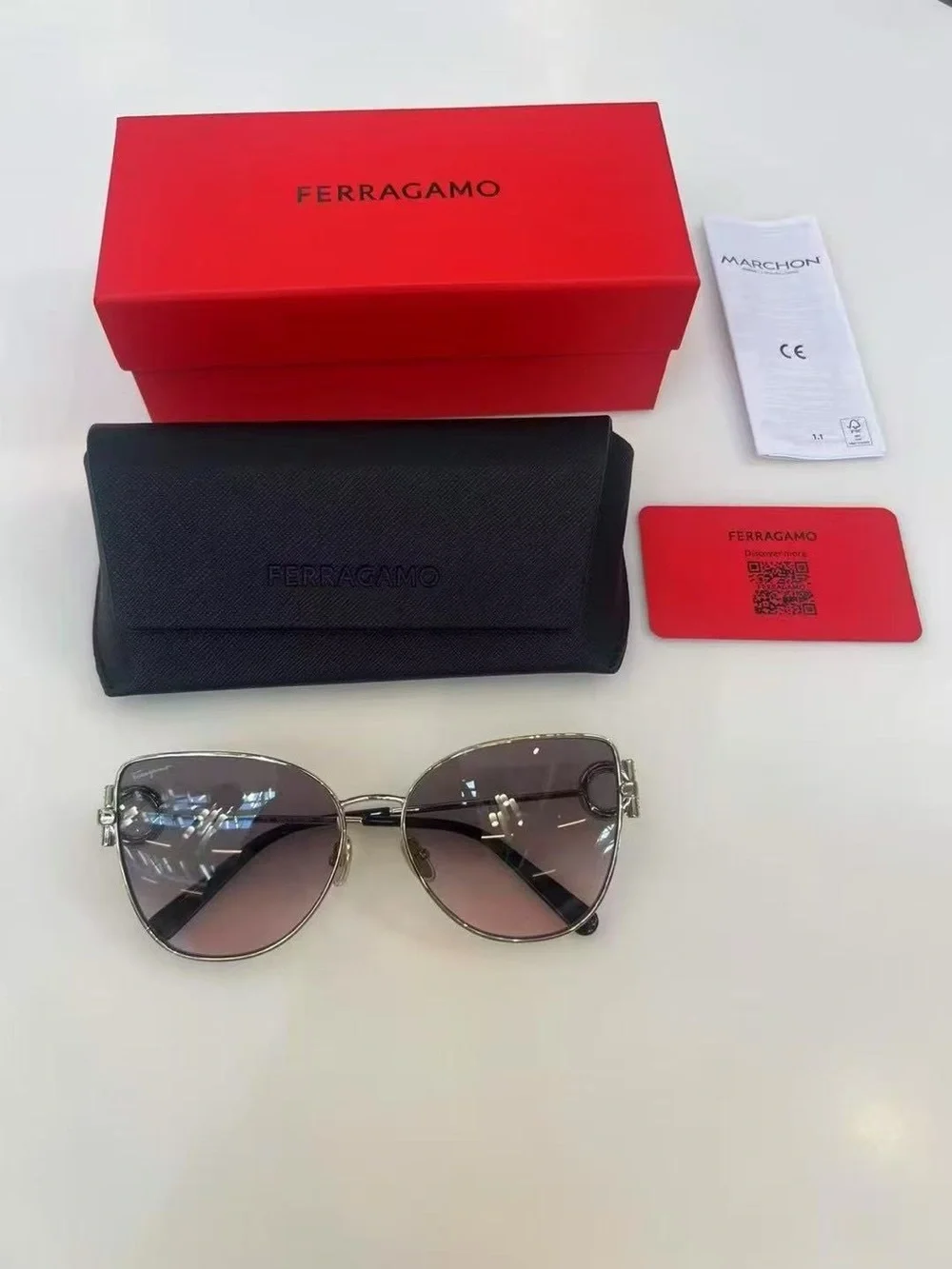 NIB, Salvatore Ferragamo Gold-Accented Brown Gradient Sunglasses